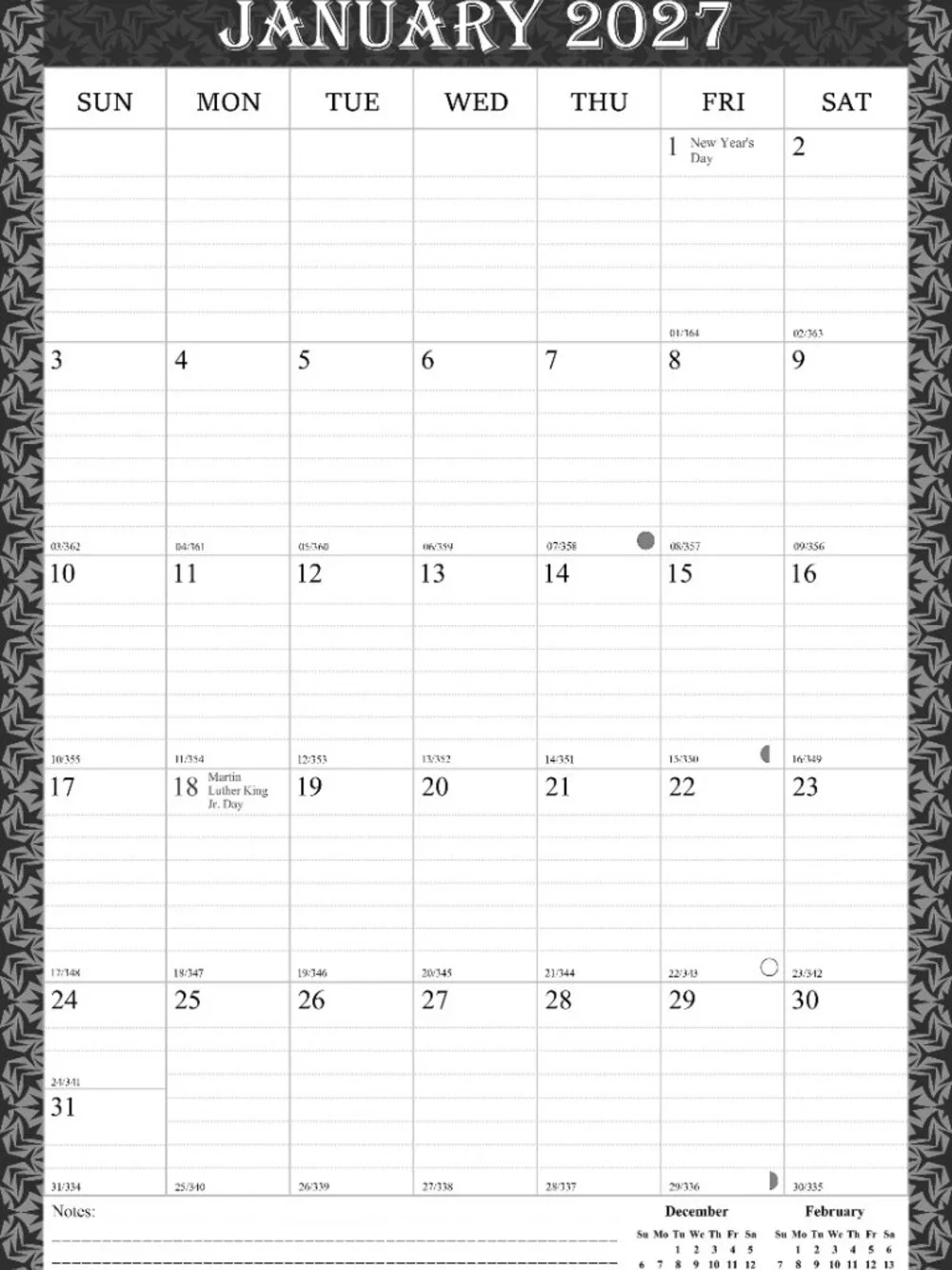 2027 Wall Calendar Spiral-bound Twin-Wire Binding - 12 Months 11
